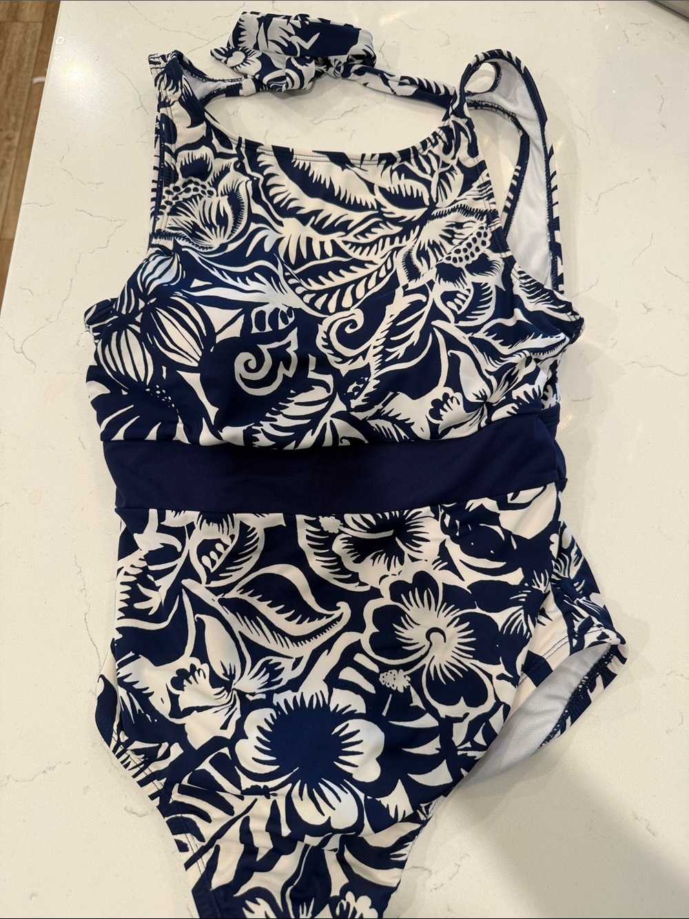 Navy & White Floral One-Piece Swimsuit